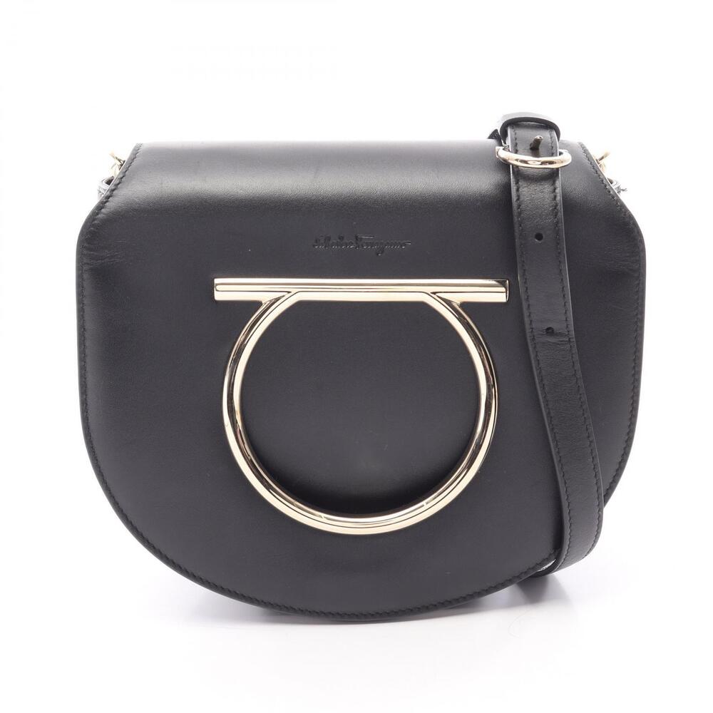 Salvatore Ferragamo Gancini Shoulder Bag Leather Black